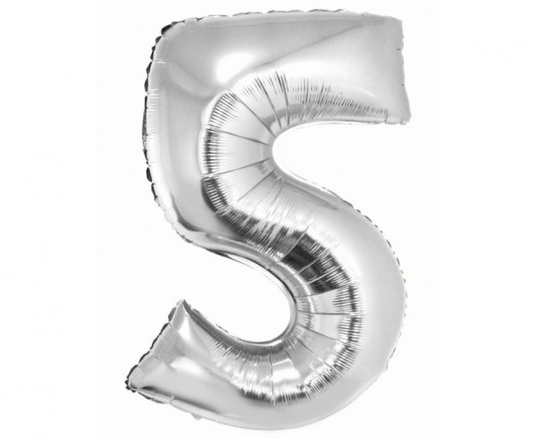 Number Silver sifferballong 5, 76 cm