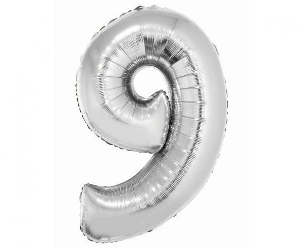 Number Silver nummer 9 folieballong 76 cm