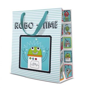 Happy Birthday Robot papperspresentpåse 20x25x10 cm