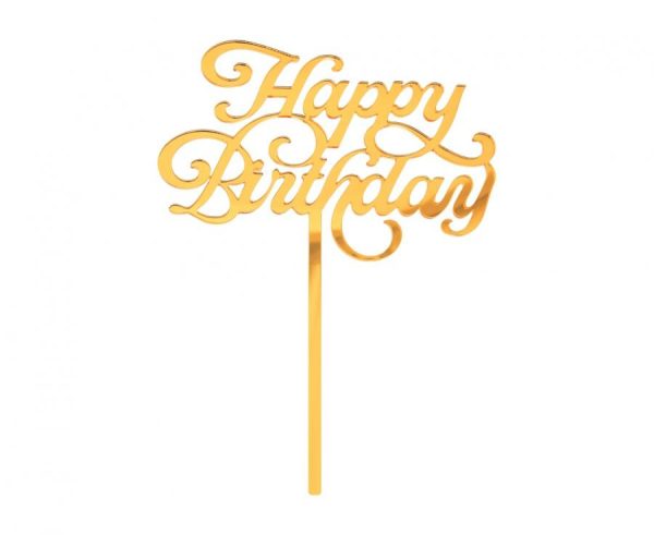 Happy Birthday guld cake decoration 15 cm