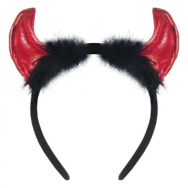 Halloween rött djävulshorn diadem med päls
