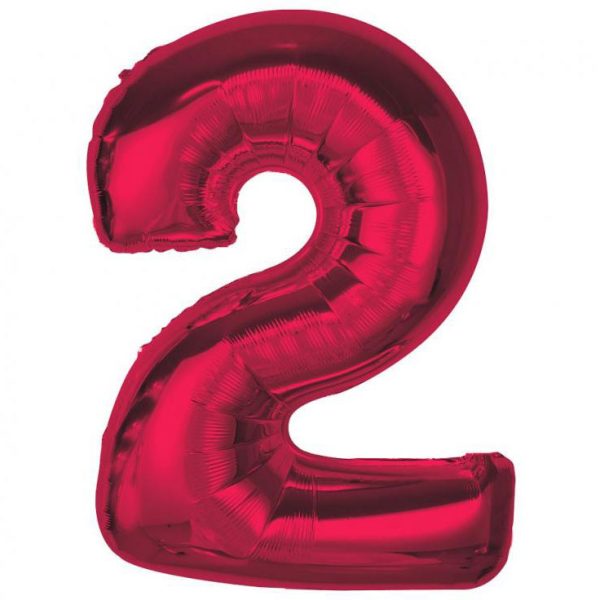 Number Red 2 folieballong 92 cm
