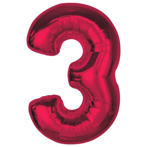 Number Röd nummer 3 folieballong 92 cm