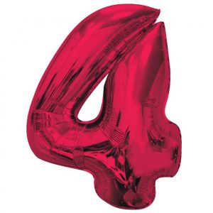 Number Red 4 Folieballong 92 cm