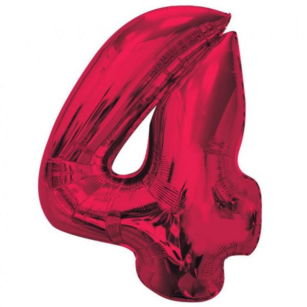 Number Röd 4 Folieballong 92 cm