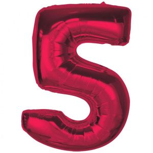 Number Red Röd nummer 5 folieballong 92 cm