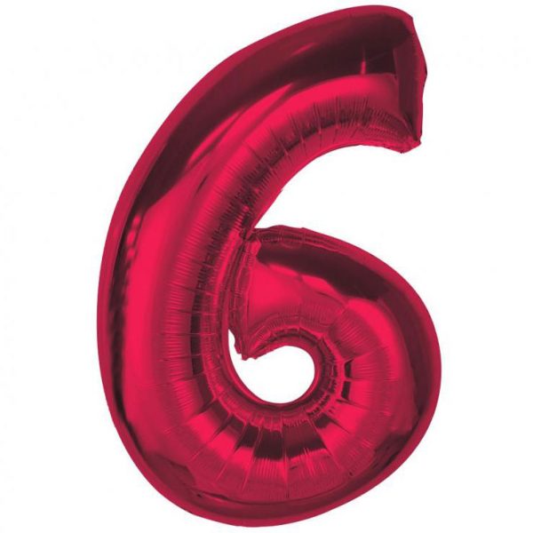 Number röd folieballong nummer 6, 92 cm