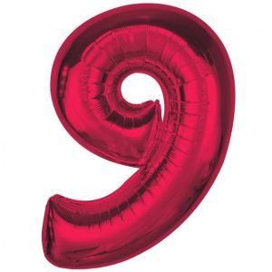 Number Red Röd Nummer 9 Folieballong 92 cm