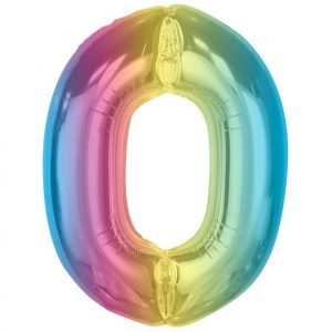 Number Rainbow Färgglad sifferballong 0 i folie 92 cm