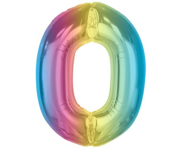 Number regnbågsfärgad sifferballong 0, 92 cm