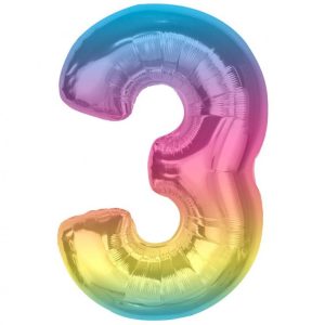 Number Rainbow Färgglad Siffra 3 Folieballong 92 cm