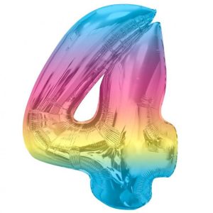 Number Rainbow Färgglad Nummer 4 Folieballong 92 cm