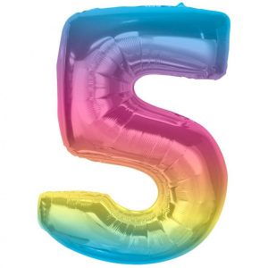 Number Rainbow Färgglad sifferballong 5 i folie 92 cm
