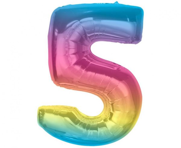 Number regnbågsfärgad sifferballong 5, 92 cm