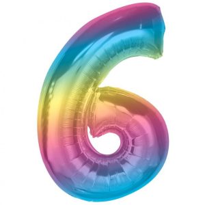 Number Rainbow Färgglad siffra 6 folieballong 92 cm