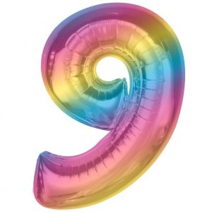 Number Rainbow Färgglad nummer 9 folieballong 92 cm