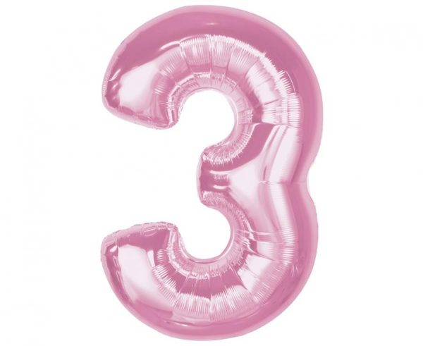 Number Light Pink Nummer 3 Folieballong 92 cm