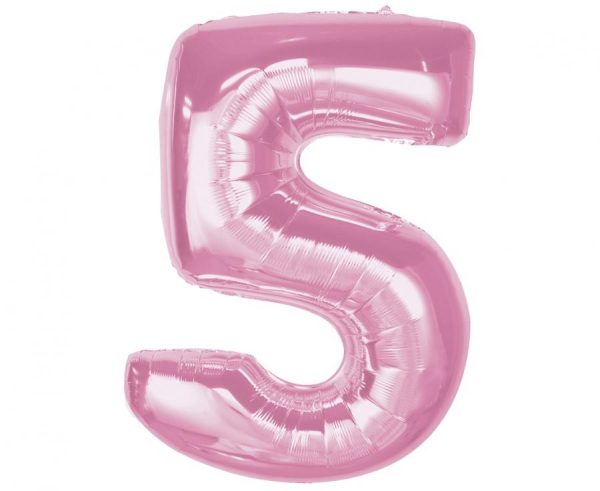Number Light Pink Nummer 5 Folieballong 92 cm