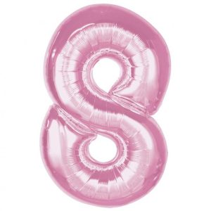 Number Light Pink, ljusrosa folieballong nummer 8, 92 cm