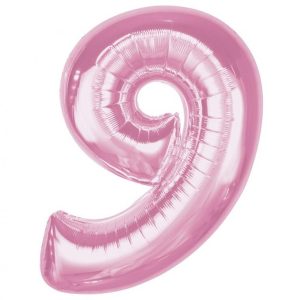 Sifferballong 9 i rosa folie 92 cm