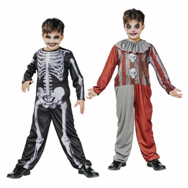 Halloween vändbar dräkt med skelett och clown, 120/130 cm