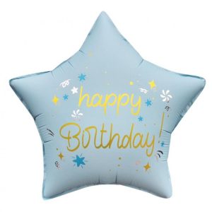 Happy Birthday stjärnformad folieballong matt blå 44 cm