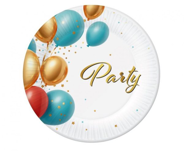 Party pappersassietter med ballongmotiv, 18 cm, 6-pack