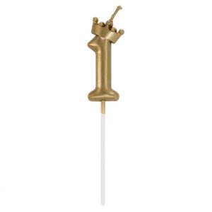 Number Champagne Crown Gold siffra 1 ljus, tårtljus 6 cm