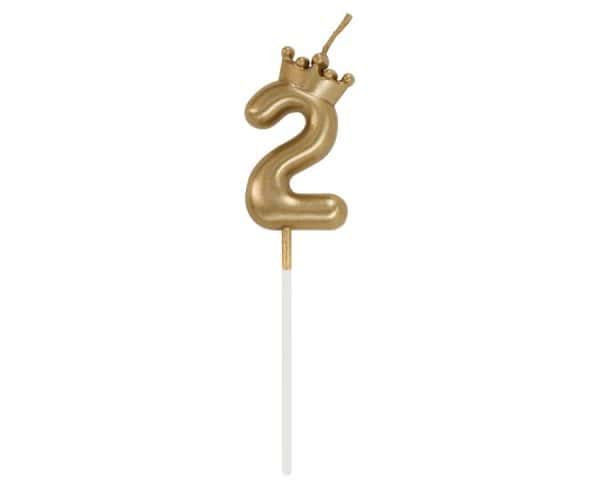 Number Champagne Crown Gold siffertårtljus 2, 6 cm