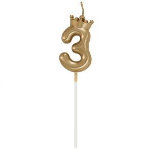 Number Champagne Crown Gold siffertårtljus nummer 3, 6 cm