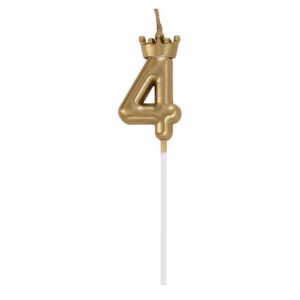 Number Champagne Crown Gold siffra 4 ljus, tårtljus 6 cm