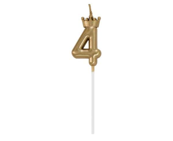 Number Champagne Crown Gold siffra 4 ljus, tårtljus 6 cm