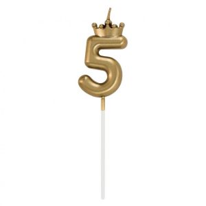 Number Champagne Crown Gold Siffra 5 Födelsedagsljus, Tårtljus 6 cm