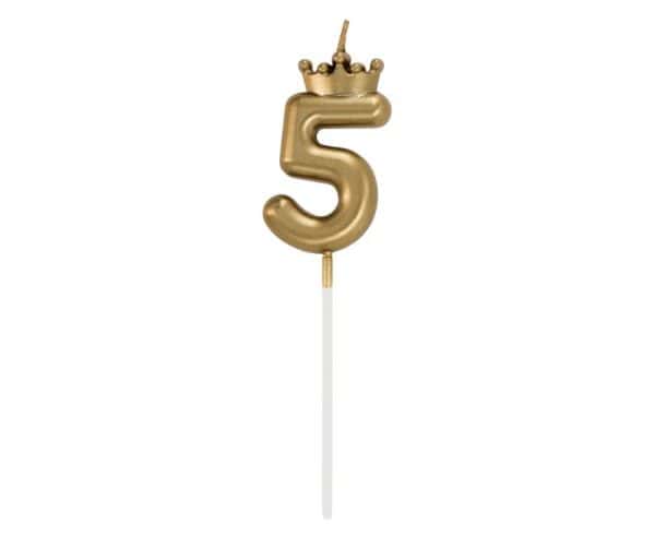 Number Champagne Crown Gold Siffra 5 Födelsedagsljus, Tårtljus 6 cm