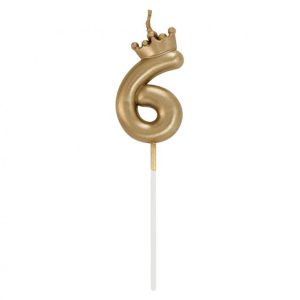 Number Champagne Crown Gold siffra 6 ljus, födelsedagsljus 6 cm