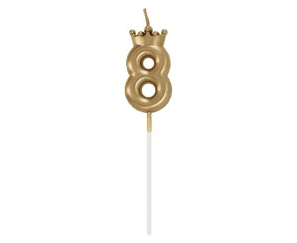 Number Champagne Crown Guld Siffra 8 Tårtljus 6 cm