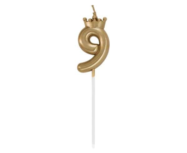 Number Champagne Crown Gold siffra 9 ljus, tårtljus 6 cm
