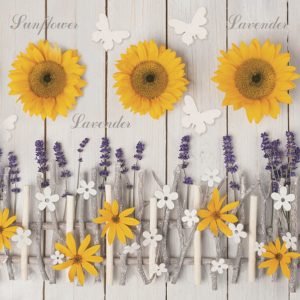 Blomsterkomposition Lavendel och solros servetter 20 st 33x33 cm