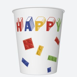 Happy Birthday Building Blocks pappersmuggar, 8-pack, 250 ml