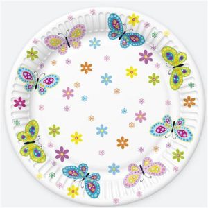 Butterfly med blommor papperstallrik 8-pack, 22,7 cm