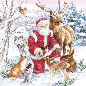 Julservetter med tomte och djur, 20-pack, 33x33 cm