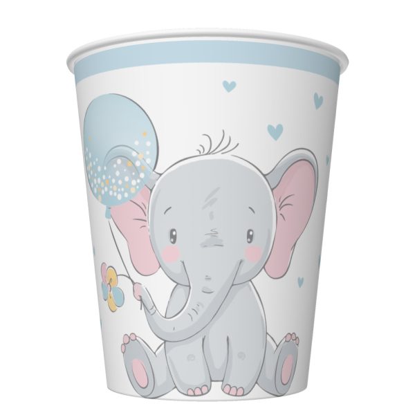 Elephant Blue Balloon pappersmuggar set om 8, 250 ml