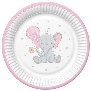 Elephant Pink Balloon Baby pappersassiett 8 st 18 cm