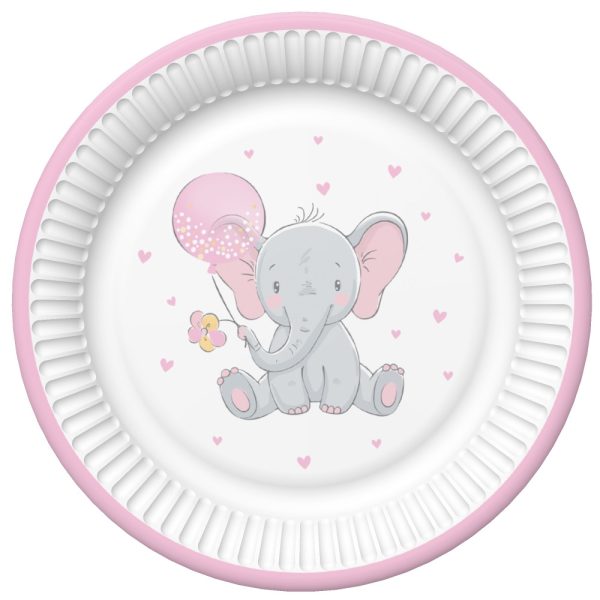 Elephant Rosa Ballong Baby papptallrik 8-pack 18 cm