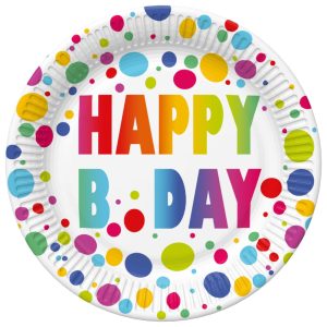 Happy Birthday Dots pappersassiett set 8 st 18 cm