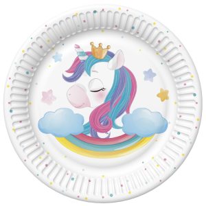 Enhörning Magiskt pappersfat set om 8, 18 cm