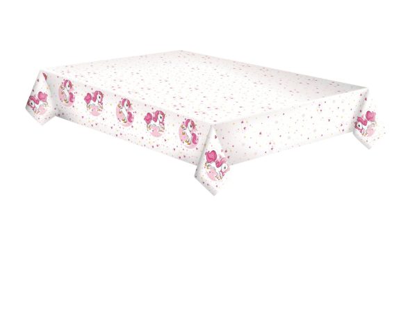Unicorn pappersduk med rosa hjärtan 120x180 cm
