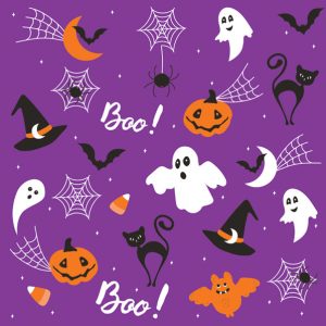 Halloweenservetter i lila, set om 20, 33x33 cm