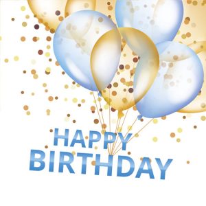 Happy Birthday servetter med guld- och blå ballonger 20 st 33x33 cm