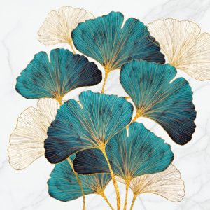Färgade servetter Ginkgo Biloba guld och smaragd 20 st 33x33 cm